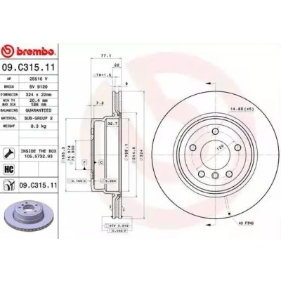 Billede af BREMBO COATED DISC LINE 09.C315.11 Bremseskiver 324 22 5 indvendigt ventileret coatet højkarboniseret med skruer BMW: 1 Coupe