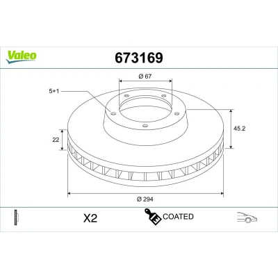 Billede af VALEO Bremseskive BMW: X1, 2 Active Tourer, Gran MINI: Hatchback, Clubman foraksel 294mm 22mm 5 hul ventileret 673169