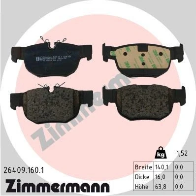 Billede af ZIMMERMANN 26409.160.1 Bremseklodser Forberedt til slidindikator Billede svarer leveringsomfang LAND ROVER: Range Rover Velar, JAGUAR: F Pace