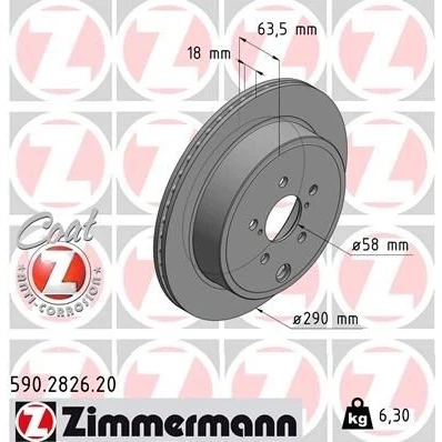Billede af ZIMMERMANN COAT Z 590.2826.20 Bremseskiver 290 18 8/5 5 100 indvendigt ventileret coatet SUBARU: Legacy 5, Outback IV, TOYOTA: GT86 Coupe