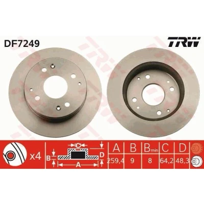 Billede af TRW DF7249 Bremseskiver 259 9 4 114,3 fuldstændigt lakeret HONDA: Accord 6 Limousine