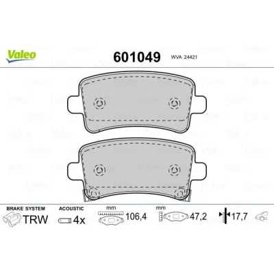 Billede af VALEO 601049 Bremseklodser bagaksel Inkl. slidadvarselskontakt med anti knirke plade OPEL: Insignia A Sports Tourer, Hatchback