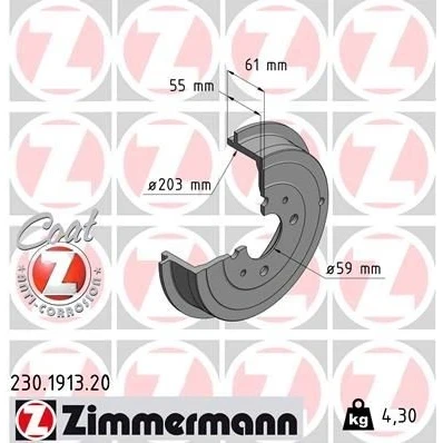 Billede af ZIMMERMANN COAT Z 230.1913.20 Bremsetromler 250 FIAT: Panda II Hatchback, Qubo, Punto Hatchback