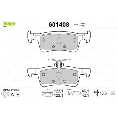 Billede af VALEO 601408 Bremseklodser bagaksel med anti knirke plade PEUGEOT: 308 SW 2, II Hatchback, Van / Hatchback