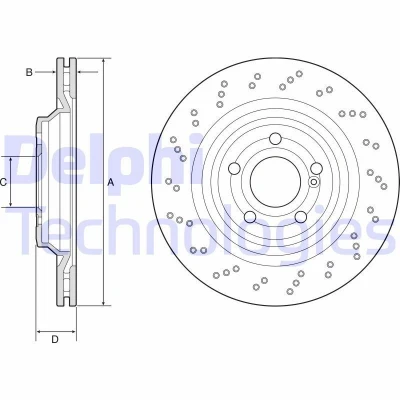 Billede af DELPHI BG4920C Bremseskiver 320 24 5 ventileret, hullet coatet højkarboniseret uden hjullejer, ABS sensorring