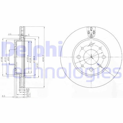 Billede af DELPHI BG3839 Bremseskiver 240 20 4 ventileret olieret ubehandlet uden hjullejer, ABS sensorring FIAT: 500 C Cabriolet, Hatchback