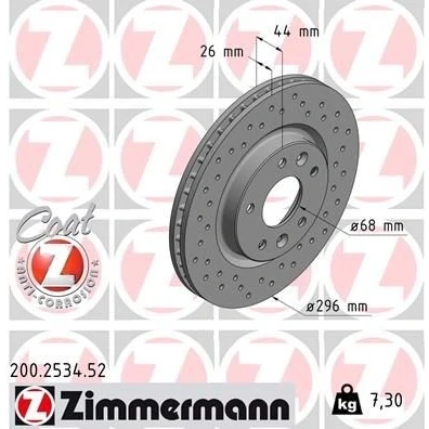 Billede af ZIMMERMANN SPORT COAT Z 200.2534.52 Bremseskiver 296 26 7/5 5 114 indvendigt ventileret, hullet coatet NISSAN: Qashqai 2, X Trail, RENAULT: Kadjar
