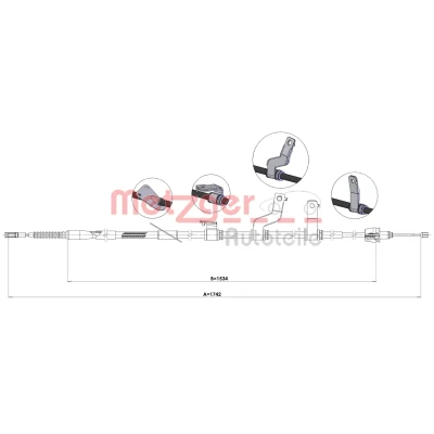 Billede af METZGER 17.6075 Håndbremsekabel bagved til venstre 1742/1534 KIA: cee‘d II Hatchback