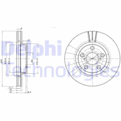 Billede af DELPHI BG3347 Bremseskiver 260 25 5 ventileret olieret ubehandlet uden hjullejer, ABS sensorring TOYOTA: Avensis I Stationcar, Sedan