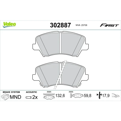 Billede af VALEO 302887 Bremseklodser foraksel Inkl. slidadvarselskontakt uden skruer, med anti knirke plade HYUNDAI: i30 III Stationcar, Hatchback