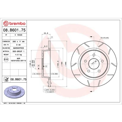 Billede af BREMBO 08.B601.75 Bremseskiver 280 11 5 fuldstændigt coatet FORD: KUGA 2, C Max Grand