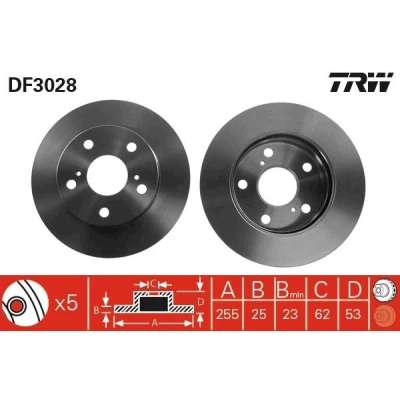Billede af TRW DF3028 Bremseskiver 255 25 5 114 ventileret TOYOTA: Previa / Estima I, CHRYSLER: Voyager Grand 3