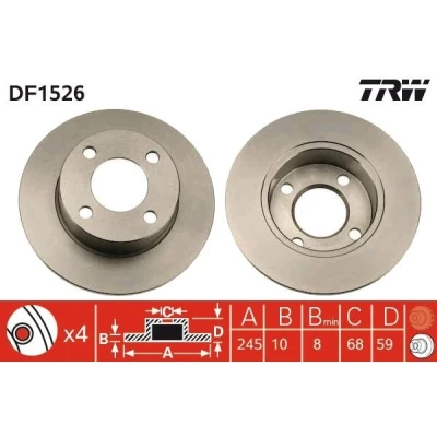 Billede af TRW DF1526 Bremseskiver 245 10 4 108 fuldstændigt lakeret AUDI: 80 B4 Sedan, Cabriolet B4, B3