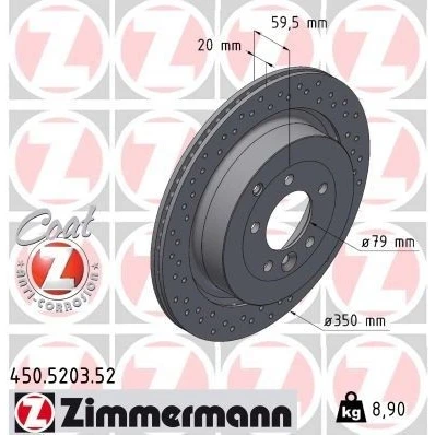 Billede af ZIMMERMANN Sport COAT Z 450.5203.52 Bremseskiver 350 20 7/5 5 120 udvendig ventileret, hullet coatet højkarboniseret LAND ROVER: Range Rover