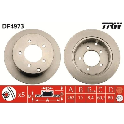 Billede af TRW DF4973 Bremseskiver 262 10 5 114,3 fuldstændigt lakeret MITSUBISHI: Lancer 8 Limousine,