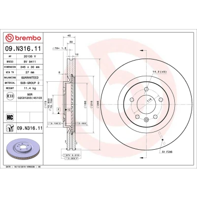 Billede af BREMBO 09.N316.11 Bremseskiver 345 30 5 indvendigt ventileret coatet højkarboniseret OPEL: Insignia B Sports Tourer, Grand Sport
