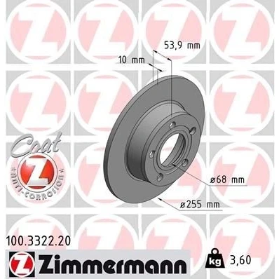 Billede af ZIMMERMANN COAT Z 100.3322.20 Bremseskiver 255 10 5/5 5 112 fuldstændigt coatet AUDI: A6 C5 Avant, Sedan
