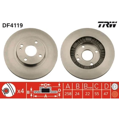 Billede af TRW DF4119 Bremseskiver 258 23 4 100 ventileret lakeret MAZDA: 323 F 6
