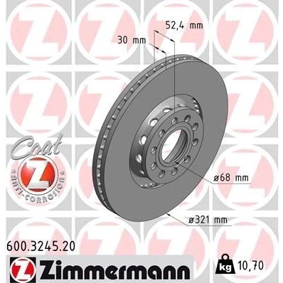 Billede af ZIMMERMANN COAT Z 600.3245.20 Bremseskiver 321 30 10/5 5 112 udvendig ventileret coatet højkarboniseret VOLKSWAGEN: Passat B5 GP Sedan