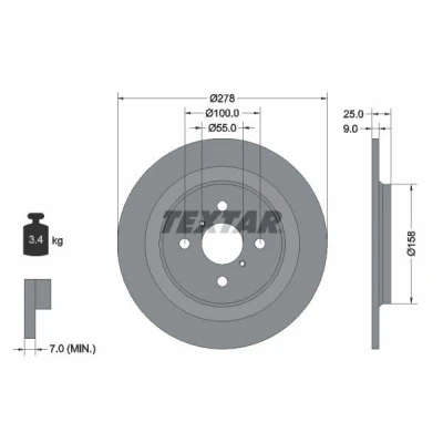 Billede af TEXTAR PRO 92161903 Bremseskiver 278 9 04/06 100 fuldstændigt coatet uden hjulbolte, hjulnav TOYOTA: Yaris III Hatchback, II Hatchback