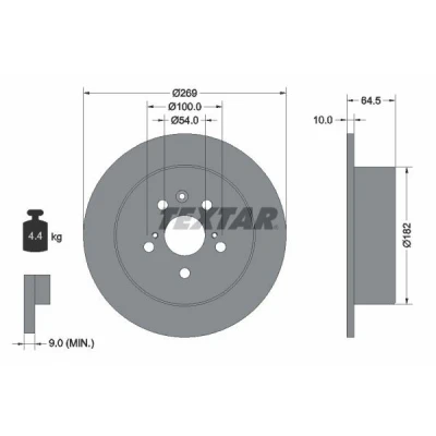 Billede af TEXTAR 92070800 Bremseskiver 269 10 05/08 100 fuldstændigt uden hjulbolte, hjulnav TOYOTA: Celica V Coupe, IV Cabriolet, VI Coupe