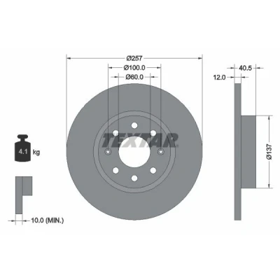 Billede af TEXTAR PRO 92164603 Bremseskiver 257 12 04/08 100 fuldstændigt coatet uden hjulbolte, hjulnav OPEL: Corsa D Hatchback