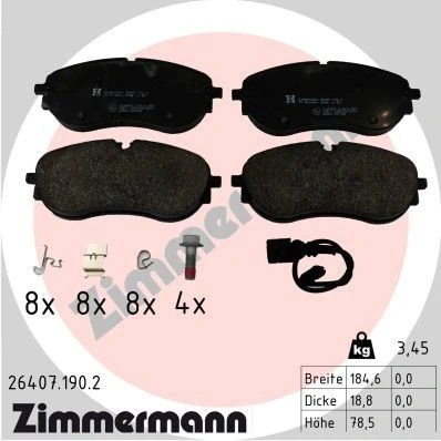 Billede af ZIMMERMANN 26407.190.2 Bremseklodser Inkl. slidadvarselskontakt med skruer Billede svarer til leveringsomfang, fjeder SKODA: Enyaq IV SUV