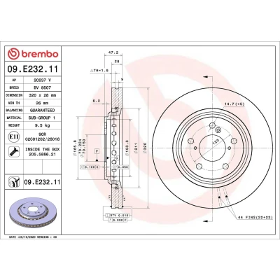 Billede af BREMBO 09.E232.11 Bremseskiver 320 28 5 indvendigt ventileret coatet med skruer