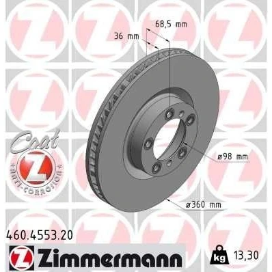 Billede af ZIMMERMANN 460.4553.20 Bremseskiver 360 36 7/5 5 130 indvendigt ventileret coatet højkarboniseret