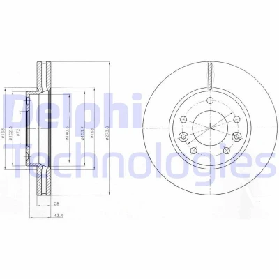 Billede af DELPHI BG4261 Bremseskiver 274 28 5 ventileret olieret ubehandlet uden hjullejer, ABS sensorring