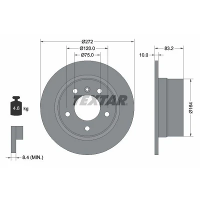 Billede af TEXTAR PRO 92076703 Bremseskiver 272 10 05/06 120 fuldstændigt coatet uden hjulbolte, hjulnav BMW: Z3 Roadster