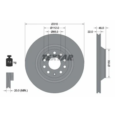 Billede af TEXTAR PRO 92140703 Bremseskiver 310 22 05/10 112 udvendig ventileret coatet uden hjulbolte, hjulnav VOLKSWAGEN: GOLF 7, 6