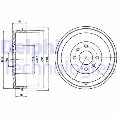 Billede af DELPHI BF379 Bremsetromler uden ABS sensorring, hjullejer 268 FIAT: Qubo
