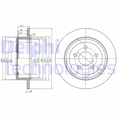 Billede af DELPHI BG4159 Bremseskiver 316 12 5 fuldstændigt olieret ubehandlet uden hjullejer, ABS sensorring DODGE: Nitro SUV
