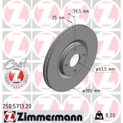 Billede af ZIMMERMANN 250.5713.20 Bremseskiver 300 25 4/4 4 108 indvendigt ventileret coatet FORD: Ecosport Mk2