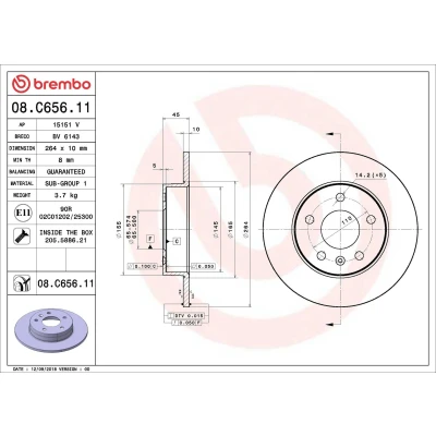 Billede af BREMBO 08.C656.11 Bremseskiver 264 10 5 fuldstændigt coatet med skruer OPEL: Zafira B