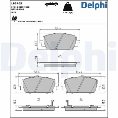 Billede af DELPHI LP3705 Bremseklodser med akustisk advarsel for slid anti knirke plade uden tilbehør