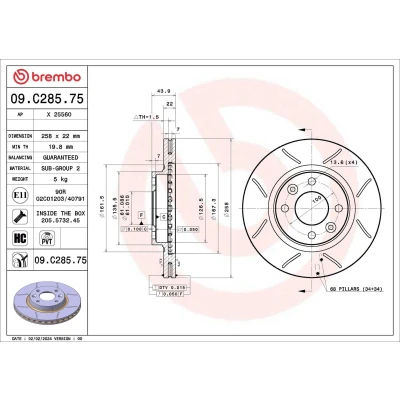 Billede af BREMBO Bremseskive RENAULT: Clio 4, Twingo 3, DACIA: SANDERO 2, LOGAN MCV SMART: Fortwo III Coupe 09.C285.75 Bremseskiver, Skivebremser