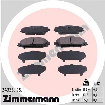 Billede af ZIMMERMANN 24336.175.1 Bremseklodser Billede svarer til leveringsomfang TOYOTA: Yaris III Hatchback, II Auris Hatchback