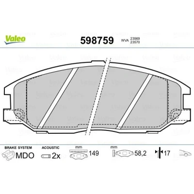 Billede af VALEO 598759 Bremseklodser foraksel Inkl. slidadvarselskontakt uden anti knirke plade SSANGYONG: Rexton / 2, Kyron, W