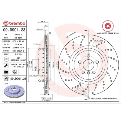 Billede af BREMBO 09.D901.23 Bremseskiver 370 24 5 perforeret/indv. ventileret, todelt bremseskive coatet højkarboniseret med skruer BMW: Sedan, Touring, 7