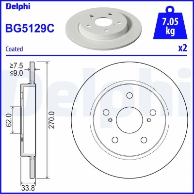 Billede af DELPHI BG5129C Bremseskiver 270 9 5 fuldstændigt coatet ubehandlet uden hjullejer, ABS sensorring