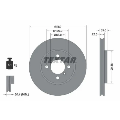Billede af TEXTAR PRO 92026503 Bremseskiver 260 22 04/05 100 indvendigt ventileret coatet uden hjulbolte, hjulnav BMW: 3 Sedan, Touring, Cabriolet