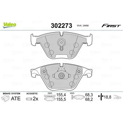 Billede af VALEO 302273 Bremseklodser foraksel Inkl. slidadvarselskontakt med anti knirke plade BMW: 5 Touring, Sedan, 7