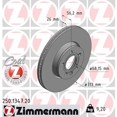Billede af ZIMMERMANN COAT Z 250.1347.20 Bremseskiver 313 26 6/5 5 112 indvendigt ventileret coatet højkarboniseret VOLKSWAGEN: Transporter 4 Bus,