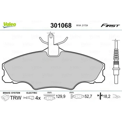 Billede af VALEO 301068 Bremseklodser FIRST foraksel Inkl. slidadvarselskontakt uden anti knirke plade PEUGEOT: 406 Coupe, Sedan, Stationcar