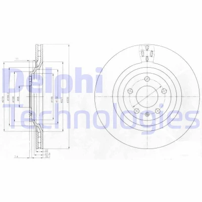 Billede af DELPHI BG4087 Bremseskiver 330 22 5 ventileret olieret ubehandlet uden hjullejer, ABS sensorring AUDI: A6 C6 Avant, Sedan, Allroad