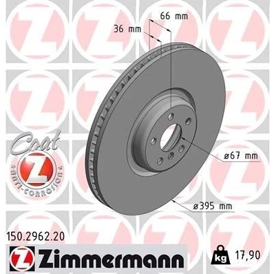 Billede af ZIMMERMANN 150.2962.20 Bremseskiver 395 36 6/5 5 112 indvendigt ventileret coatet højkarboniseret BMW: X5, 7