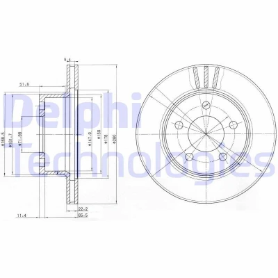 Billede af DELPHI Bremseskive JEEP: Cherokee II 22mm 5 ventileret olieret ubehandlet BG3532 3251156,830251156,8303251156,J3251156 Bremseskiver, Skivebremser