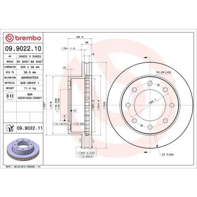 Billede af BREMBO COATED DISC LINE 09.9022.11 Bremseskiver 325 38 8 indvendigt ventileret coatet